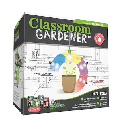 Classroom Gardener 1-Socket Corded Beginner LED Grow Kit W/ Timer Controls, 2PK